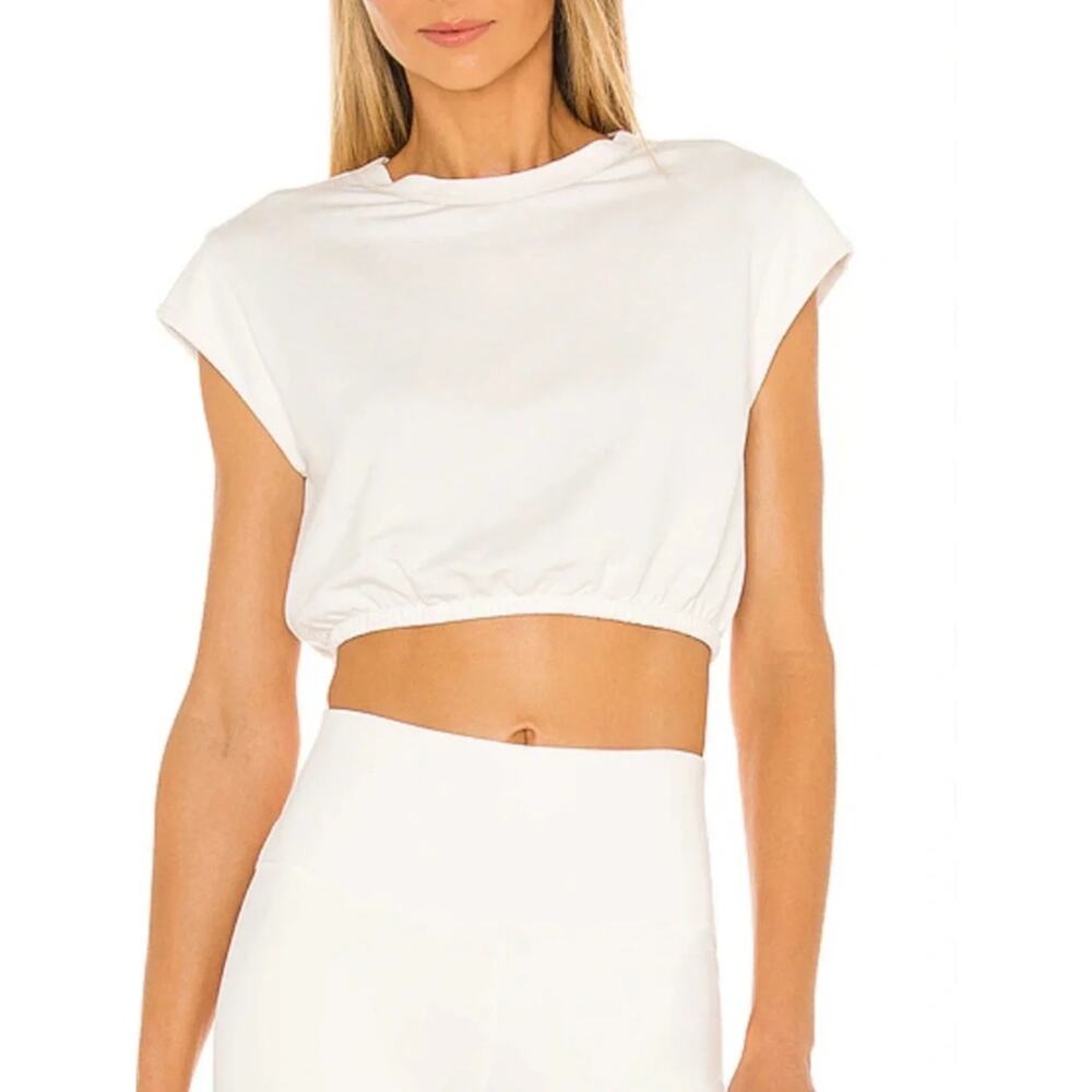 NWT Alo Yoga Dreamy Crop Short Sleeve Top Ivory Active Gym Yoga Sports Size XS